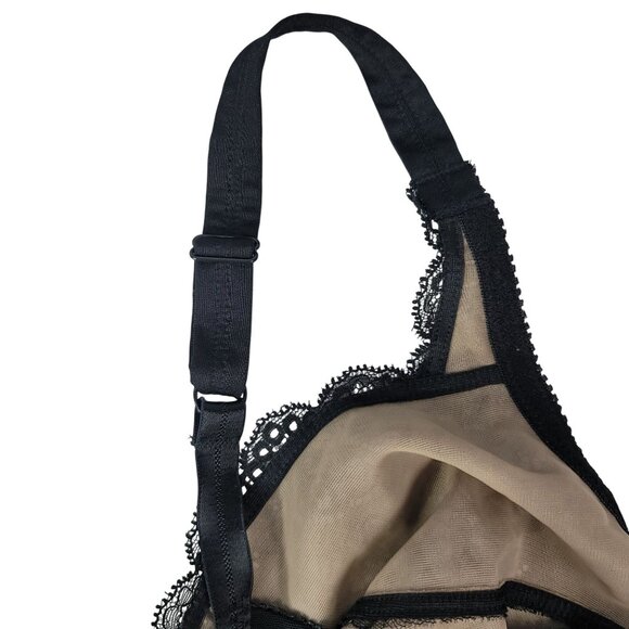 Goddess Full Coverage Underwire Bra Black 44DD SemiSheer Unpad Adj Lace #802 VTG - Picture 5 of 9